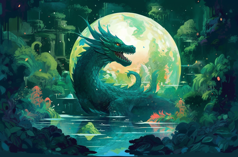 绿色凶猛龙的传说仲夏夜手绘图像,插画/手绘图,插画/手绘图库,插画/手绘图下载,插画/手绘